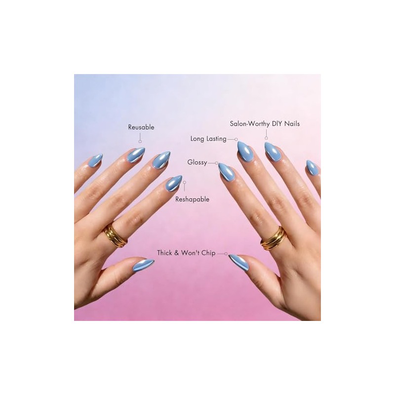 Uñas postizas cortas almendradas Chrome Baby Blue, uñas postizas de