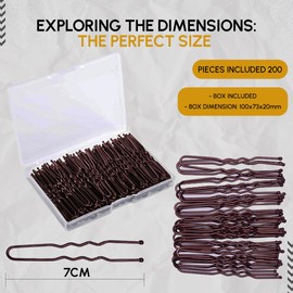 200 Pcs Brown U Shaped Hair Pins for Buns, U Pins Hair for Women, Clips for Hairs Bobby Pin, Ballet Hairs Pin, Buns Grips, U Bobby for Thick Hairs, Curby Grip