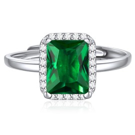ChicSilver Emerald Cut Birthstone Ring, 925 Sterling Silver Simulated Green Emerald Rings for Women May Birthstone Jewelry