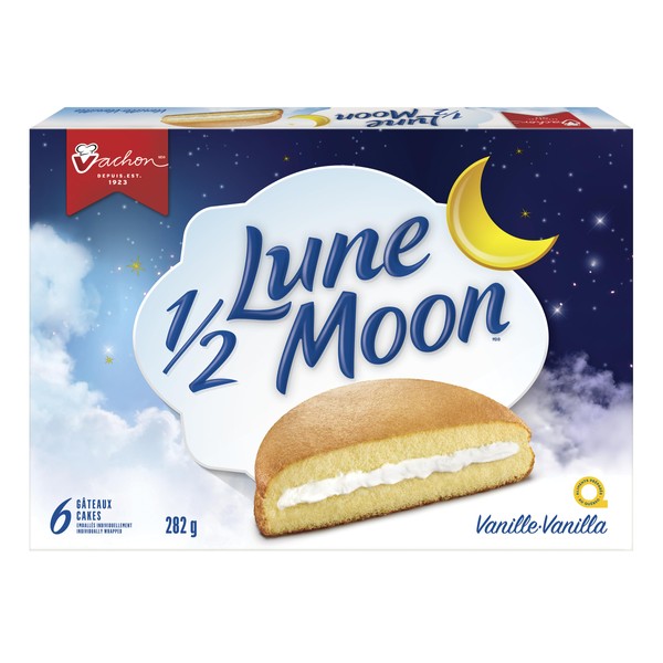 VACHON 1/2 Lune Moon Vanilla Flavour Cakes with Creamy Filling, Contains 6 Cakes, Individually Wrapped, 282 Gram