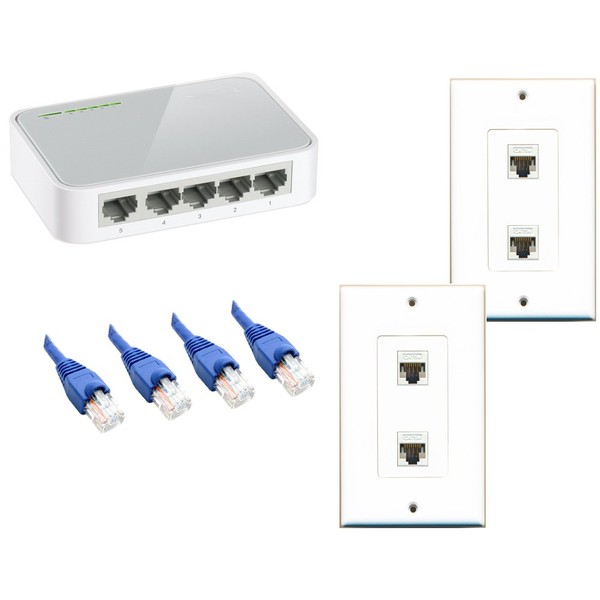 RiteAV 2 pcs 2 Port Cat5e Ethernet Splitter Wall Plate