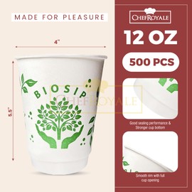 CHEF ROYALE 500 x 12oz Disposable White Paper Coffee Cups Without Lids Paper Cups for Hot & Cold Drinks Party Decor Cups for Your Home,Office