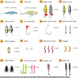 EXAURAFELIS 29pcs Saltwater Fishing Lures Kit Bass Bait Tackle Kit for Trout Salmon Fishing Accessories Tackle Box Including Spoon Lures Soft Plastic Worms Crankbait Jigs Fishing Hooks