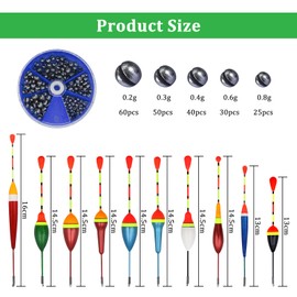 CONNECTION Floats Fishing Set 10 Pieces Fishing Floats 205 Pieces 5 Sizes Lead Shot Fishing 4 Pieces Rubber Stopper Fishing 3 Pieces Swivel Fishing Trout Fishing Accessories Set Float Fishing for