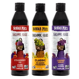 Nonna Pia’s Variety Pack - Classic Balsamic Glaze, Strawberry Fig, & Cabernet Merlot - IGP Certified Balsamic Vinegars - Perfect for Meat, Salads & Seafood - Non-GMO, Gluten-Free - 8.45oz (Pack of 3)