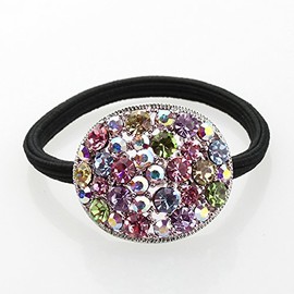 Ponytail Holders for Women Faux Rhinestone Oval Round Hair Ponytail Holders Decorative, Rainbow