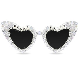Tbay Occhiali Compleanno 40 Anni Donna - HELLO FORTY Occhiali Bianchi, Accessorio Festa 40° Compleanno, Idea Regalo Buon Compleanno