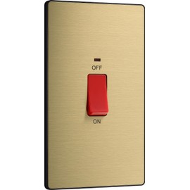 BG Electrical Large Cooker Control Switch Unit with LED Power Indicator, Double Plate, Double Pole, Screwless Front Plate, Evolve, Satin Brass, 45A, PCDSB72B