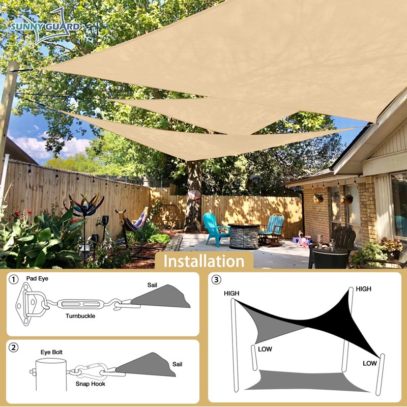 SUNNY GUARD Sun Shade Sail 12'x16' Rectangle Sand UV Block