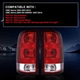 G-PLUS Tail Lights Lamps w/Bulbs & Wiring Harness Compatible with GMC Sierra 1500 2500 3500HD 2007-2013 Left+Right Red Lens Taillamps Brakelights Luces Traseras Faros TraserosAssembly