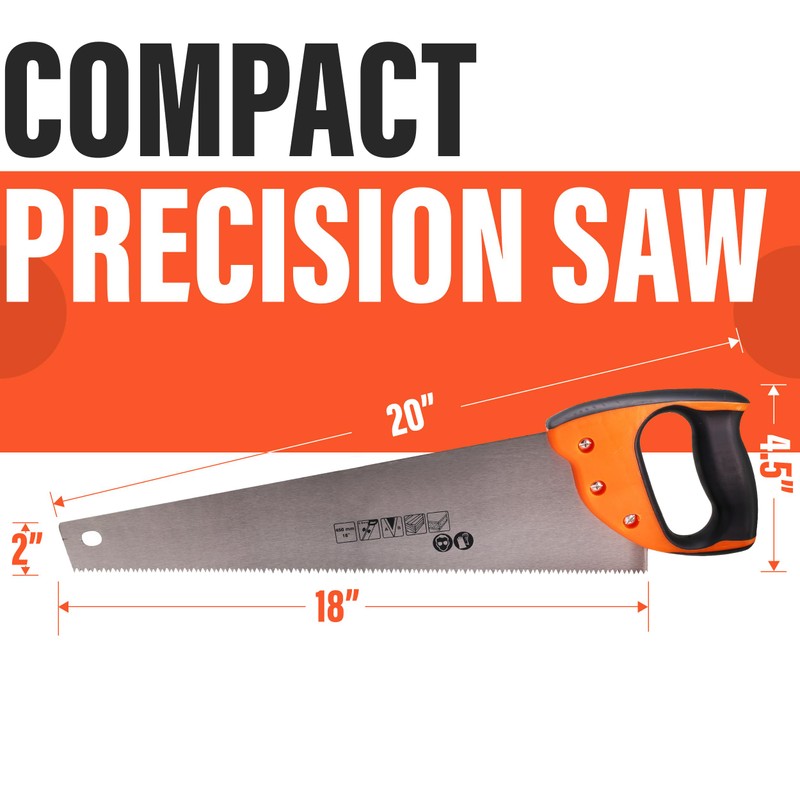 18” Hand Saw for Wood Cutting, 6 TPI Fine Cut,