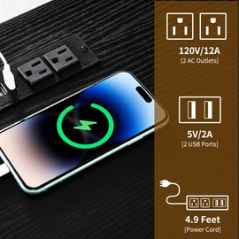 YITAHOME Farmhouse Side Table with Charging Station & RGB LED Illumination, Spacious Dual-Door Storage, Luxury Nightstand for Modern Living Room & Home Office (Black Top & White Finish)