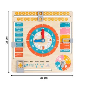 FANCY Holzspielzeug Lernuhr Kinder Kalenderuhr für Kinder Holz - Deutsch Jahresuhr zum Lernen der Uhrzeit, dem Datum, der Wochentage, Monate, Jahreszeiten und des Wetters - Lerntafel ab 3 Jahre