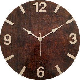 Orbit Original Design Modern Minimalist Mid Century Style Silent Wood Clock, 3D Wood Numbers, Walnut Wood Clock face for Home, Living Room, Kitchen, Office, Handcrafted, Non Printed, No Sticker
