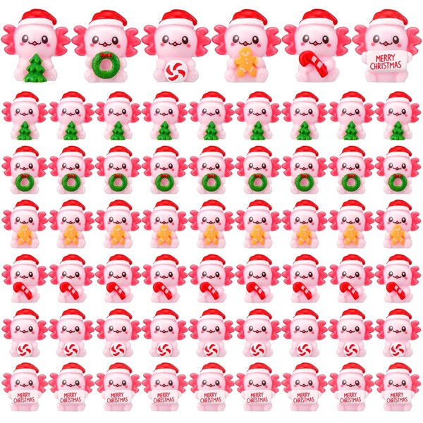 VioraWhite 60 Pcs Mini Resin Axolotl Tiny Miniature Christmas Hat