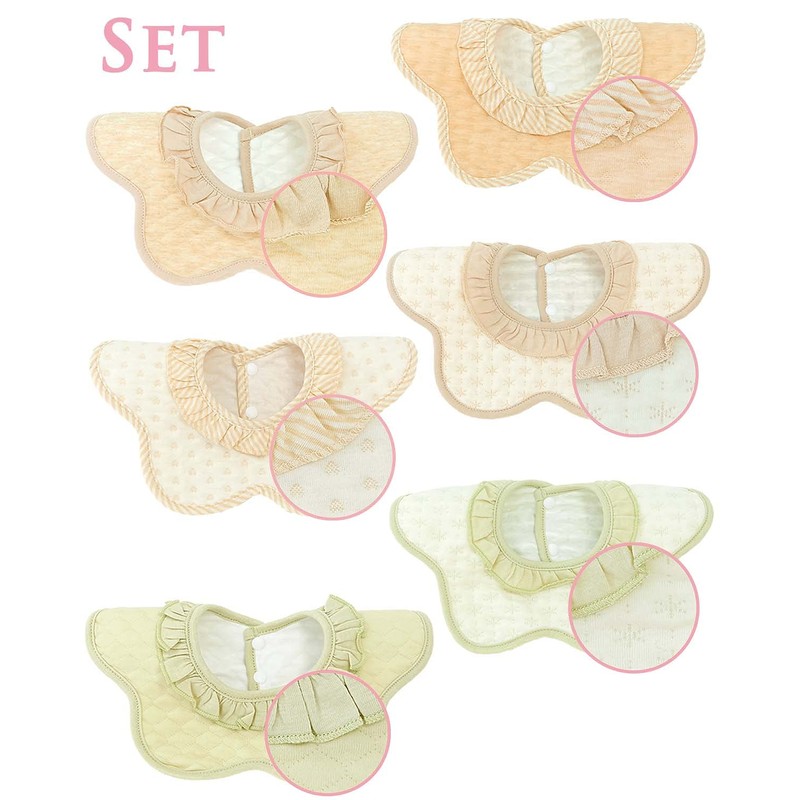 BMC bib. Set of 6 Ruffles, 360° Waterproof, Cotton, Girls,