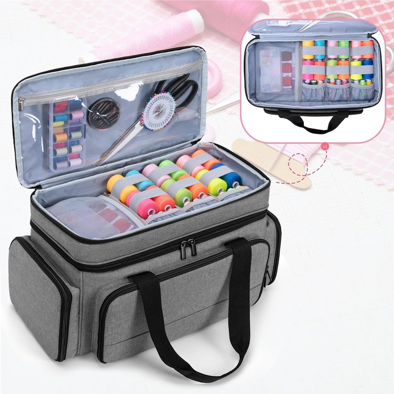 LUXJA Large 2 Layers Sewing Organizer Bag with 5 Detachable