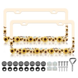 LIN KANG 2Pcs Retro Sunflower Blossom Cluster License Plate Frames Cute Butterfly car Plate Holder Universal Aluminum Metal Rust-Proof Waterproof Car Decorative Tag Frames for Standard US 12x6 Inch