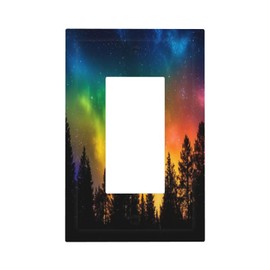 Wpshijia Outlet Covers Colorful Starry Sky Black Forest Aurora 1 Gang Light Switch Cover Plate Single Rocker Switch plate Covers Decorative Wall Plates Electrical GFCI Receptacle for Home Decor