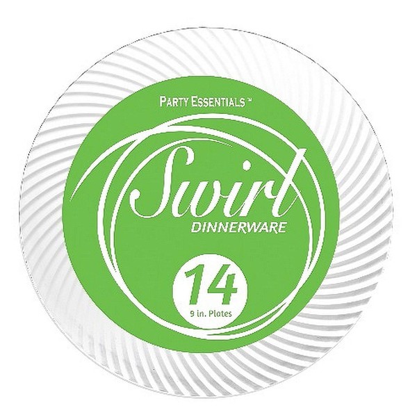 Party Essentials 14-Count Hard Plastic 9" Lunch/Dinner Plates with Swirled Rims, Clear