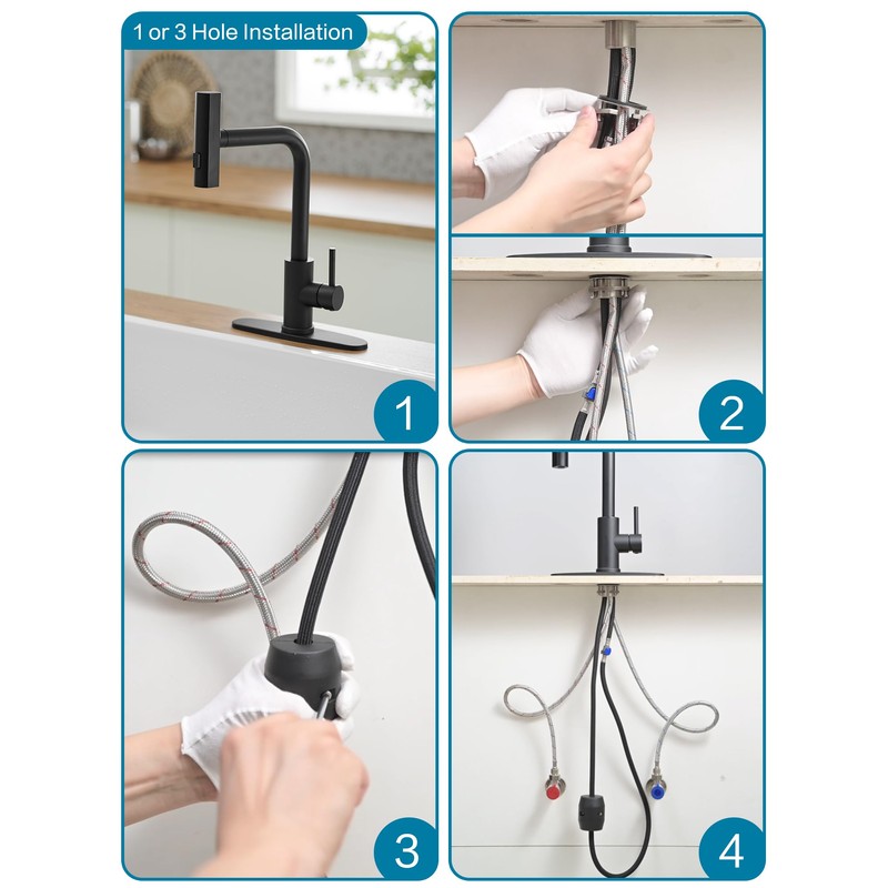 Kitchen Faucet with Pull Down Sprayer, Matte Black Waterfall Kitchen