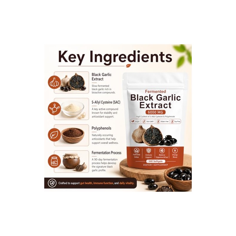 Fermented Black Garlic Extract, Natural Black Garlic Capsules, Odorless Garlic
