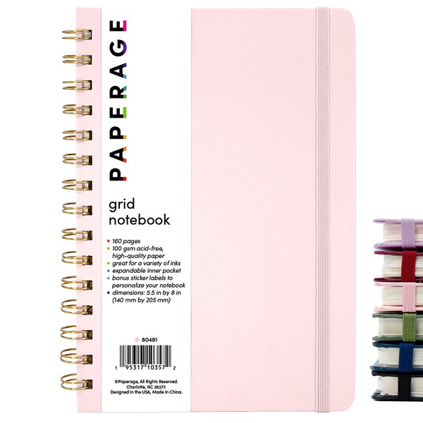 PAPERAGE Graph Paper Spiral Notebook & Journal, (Blush), 160 Pages,