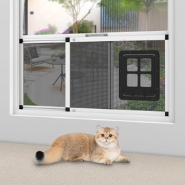 Ventilated Pet Door for Window, Fits 28.5"-32" Width Window, 2-Min Install | Aluminum Frame + Stainless Steel Mesh | Breathable Bug-Proof | Magnetic Closure Window Cat Door, Cat Door for Window Insert