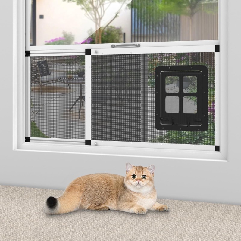 Ventilated Pet Door for Window, Fits 28.5"-32" Width Window, 2-Min