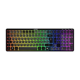 Acteck Techno Pro TI790, Teclado Mecánico Multidispositivo, Switch Morado, Tamaño Completo, RGB, Recargable, con Teclas Multimedia y de Perfil Bajo,  