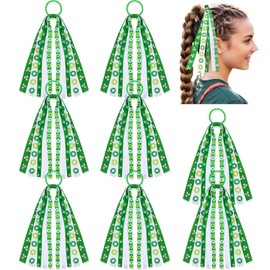 CN 8PCS St. Patrick's Cheer Bows for Cheerleaders, Clover Green Hair Bows for Girls Hair Ribbon Ponytail Holder Cheerleading Bows Hair Accessories (St. Patrick's)