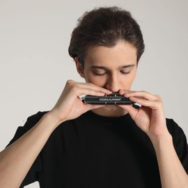 CONJURER Chromatic Harmonica Valveless for Kids Adult Beginners 12 Hole Harmonica Key of C Stainless Steel Mouth Organ with Brass Reed in Case, Black