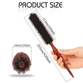 Boar Bristle Round Hair Brush, Small Volumizing Hair Brush Blow Drying Brush Styling Hair Brush with Nylon Pin and Natural Wooden Handle,Soft Bristle Hair Brush for Straightening Curling Detangling