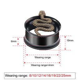 COOEAR Double Flared Ear Gauges Stainless Steel Earrings Tunnel Black Plugs Ear Expander Snake Wearing Piercing 8mm to 25mm.