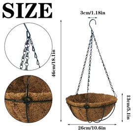 LWINGFLYER 2 PCS Metal Hanging Basket Coconut Palm Flower Basket 10INCH Round Metal Hanging Flower Pots for Garden Porch Balcony Patio Home Garden