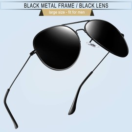 Joopin Aviator Sunglasses for Men Women, 2 Pack Military Style Sunglasses Polarized Large Frame (Black+Blue)