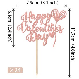 24 piezas de decoración para cupcakes con purpurina para el día de San Valentín, diseño de corazón dulce para el día de San Valentín, decoración de pasteles para el día de San Valentín, suministros