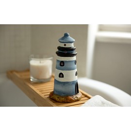 HEITMANN DECO Lighthouse Ceramic Lantern, Blue, White, Beige, 10,2 x 10,2 x 20 cm