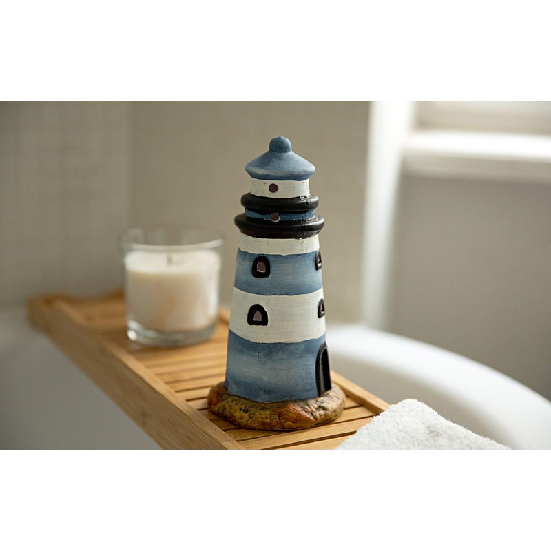 HEITMANN DECO Lighthouse Ceramic Lantern, Blue, White, Beige, 10,2 x