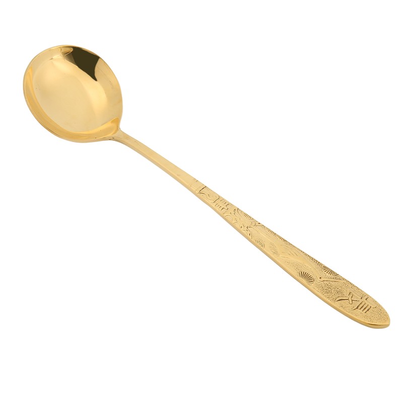 Serving Spoon Mirror Polished Brass Glossy Edges Heavy Duty Round