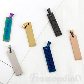 Framendino, 12 Pack 6 Color Engravable Rectangle Pendant Charm Blank Metal Laser Engraving Stamping Tag for Jewelry Making DIY Craft, 12 Pack, Stainless Steel, No Gemstone