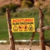 Pasture fence sign, warning sign, electric fence, feeding prohibited and