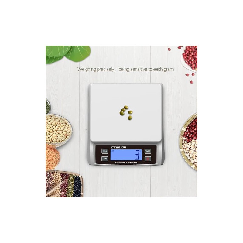 Digital Kitchen Scale 30KG/66LB, Stainless Bread Scale with LCD Display,
