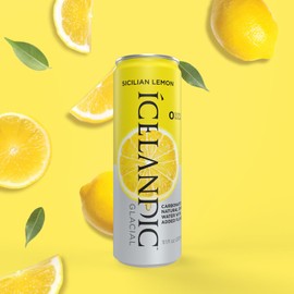 Icelandic Glacial Sparkling Water, Sicilian Lemon, 330 ml / 11.1 Fl Oz Cans (Pack of 10)