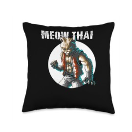 Muay Thai Cat Meow Thai Punching Bag Funny Fighting Throw Pillow