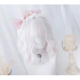 Sizuuenn Women's Lolita Full Wig, Short Hair, Curly, Ice Cream, White Wig, "Unicorn" Heat Resistant Wig, High Temperature Hair Fiber, Cosplay Wig, Dedicated Net, For Events, School Festivals, Cultural