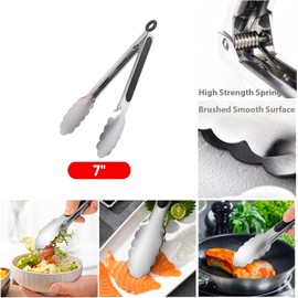 7-Inch Small Kitchen Tongs Set of 3, Stainless Steel Kitchen Cooking Tongs Food Tong Mini Serving Tong Ice Tong for Cooking, Appetizers, Salad, Buffet Serving