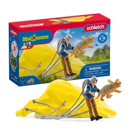 SCHLEICH Dinosaurios, Juguete de Dinosaurio para niños y niñas, Juego de Rescate de paracaídas con Juguete Triceratops para bebé, 7 Piezas, a Partir de 4 años