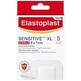 Elastoplast Sensitive XL Dressings (5 Strips) | Large Plasters for Post-Operative and Everyday Acute Wounds | Extra Skin Friendly Sterile Dressings | Dermatologically approved | Bacteria Shield