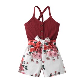 Toddler Baby Girls Summer Clothes Teen Kids Sleeveless Rompers Jumpsuit Overalls One-Piece Skirt Outfits Red 18-24 Months